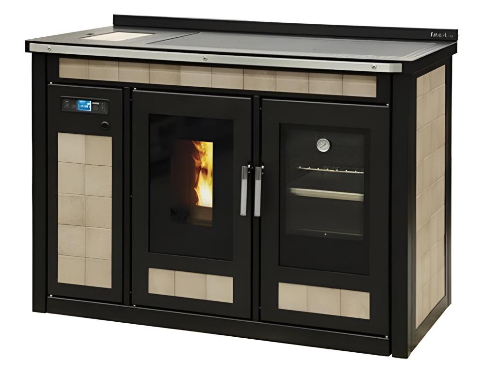 KLOVER Küchenherd Pellet wasserführen SMART 120 MAIOLICA 22,6 kW Maya Ocra<br>(Variante: Forum Beige) KLOVER Küchenherd Pellet wasserführen SMART 120 MAIOLICA 22,6 kW Maya Ocra<br>(Variante: Forum Beige)